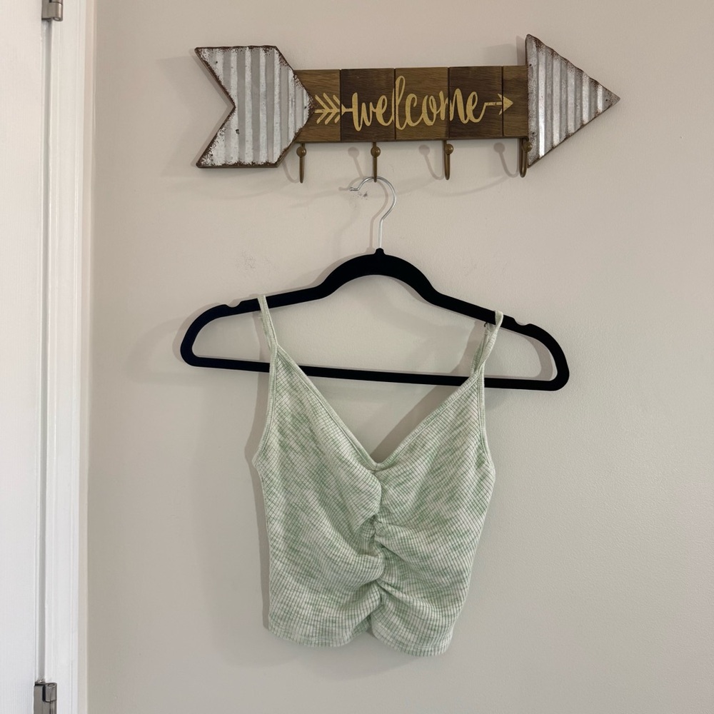 O'Neill Light Green Ruched V-Neck Camisole Cropped Tank Small